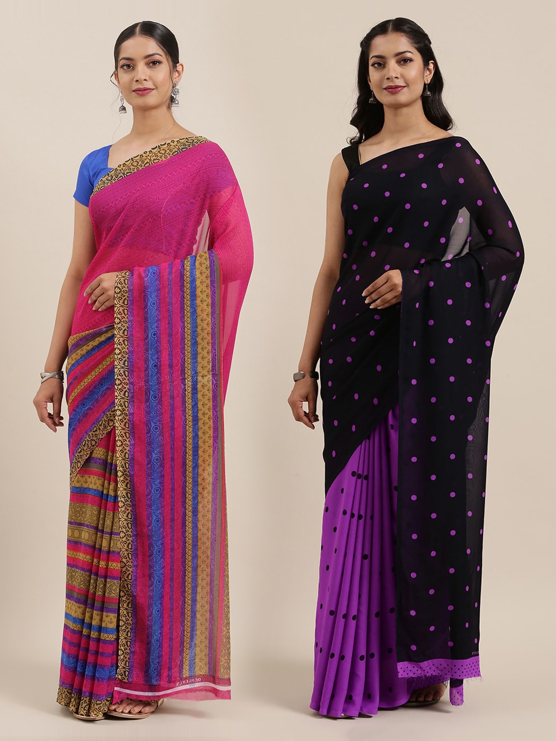 

ANAND SAREES Women Pack of 2 Printed Sarees, Black