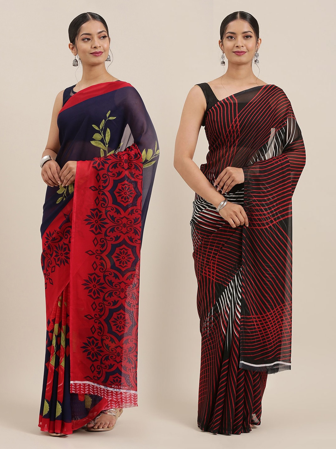 

ANAND SAREES Women Pack of 2 Printed Sarees, Black