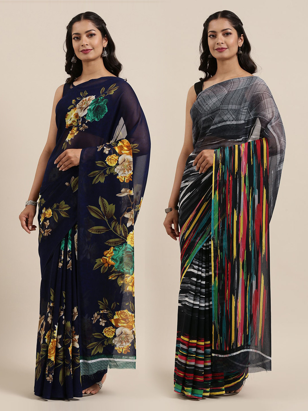 

ANAND SAREES Women Pack of 2 Sarees, Navy blue