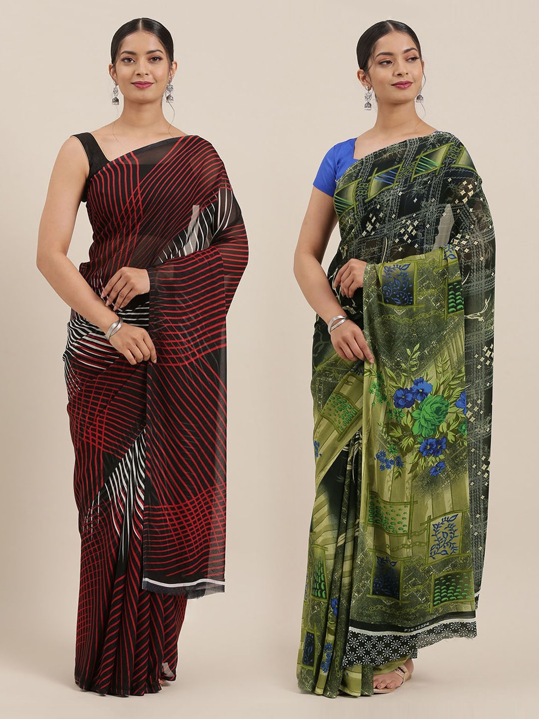 

KALINI Women Pack of 2 Printed Sarees, Black