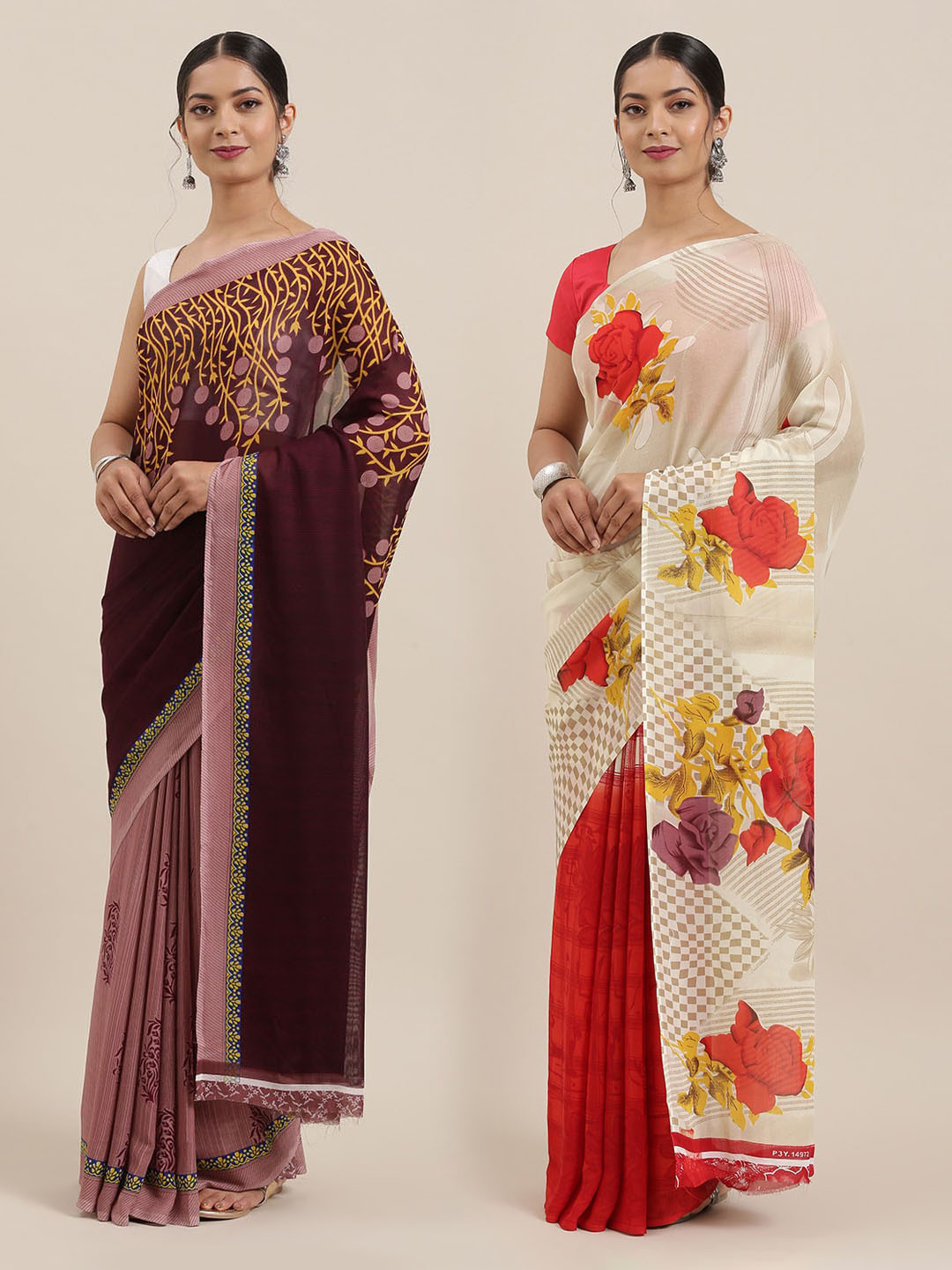 

ANAND SAREES Women Pack of 2 Printed Sarees, Purple