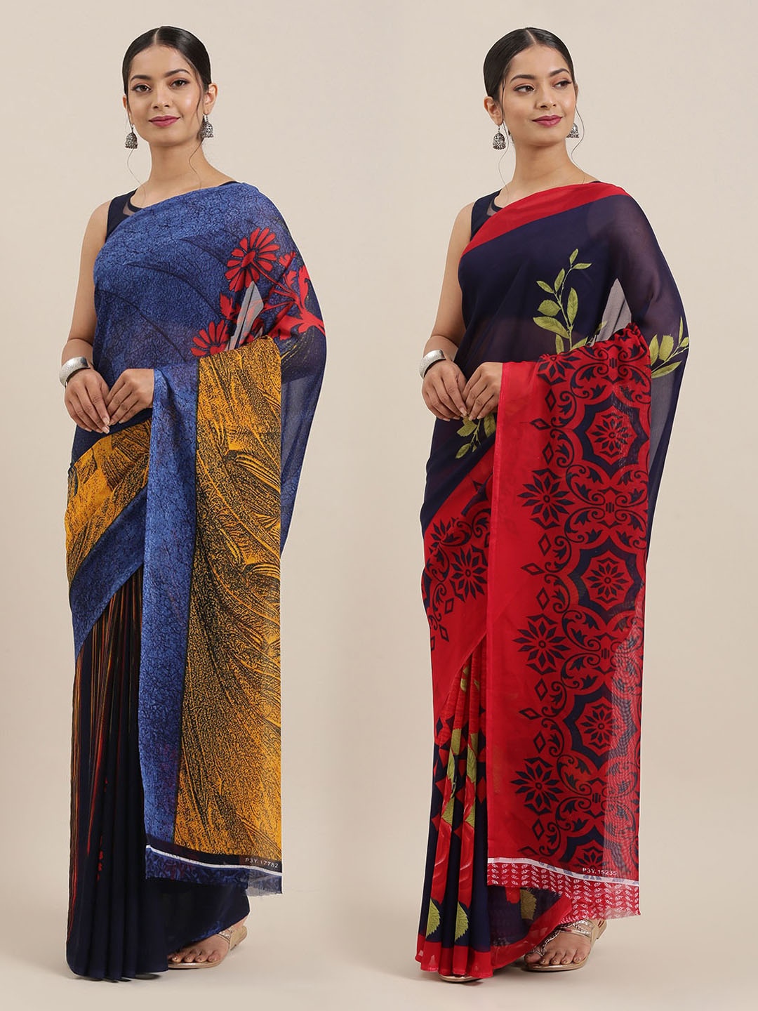 

ANAND SAREES Women Pack of 2 Printed Sarees, Blue