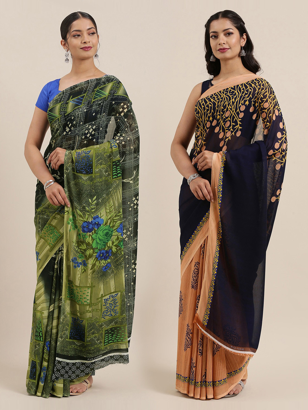 

KALINI Women Pack of 2 Printed Sarees, Black