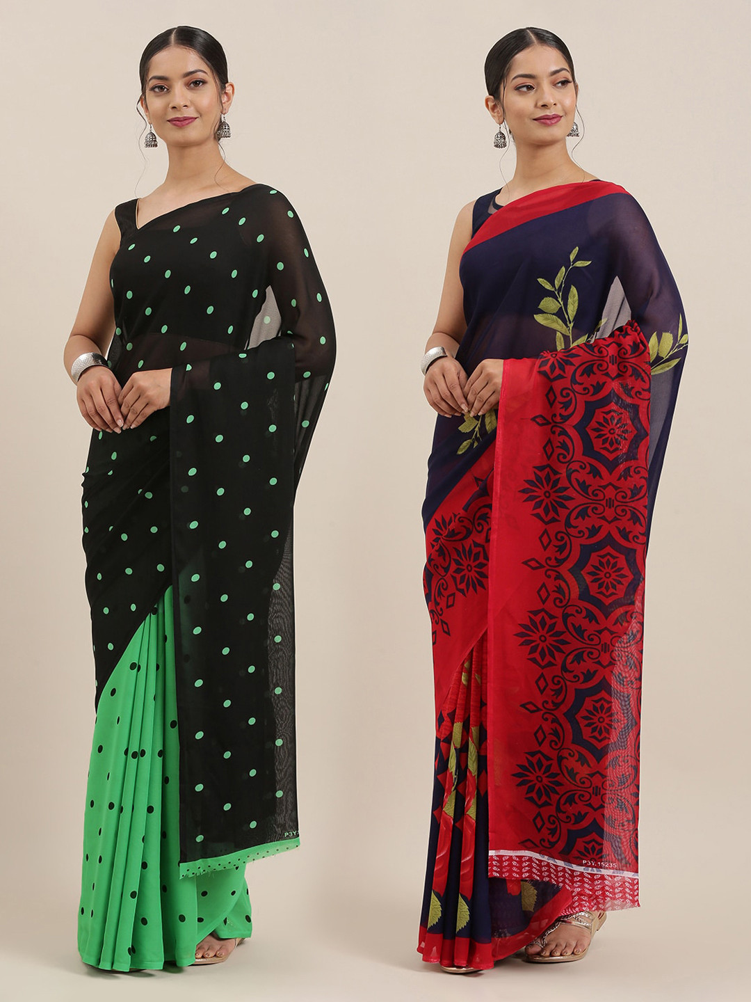 

ANAND SAREES Women Pack of 2 Printed Sarees, Black