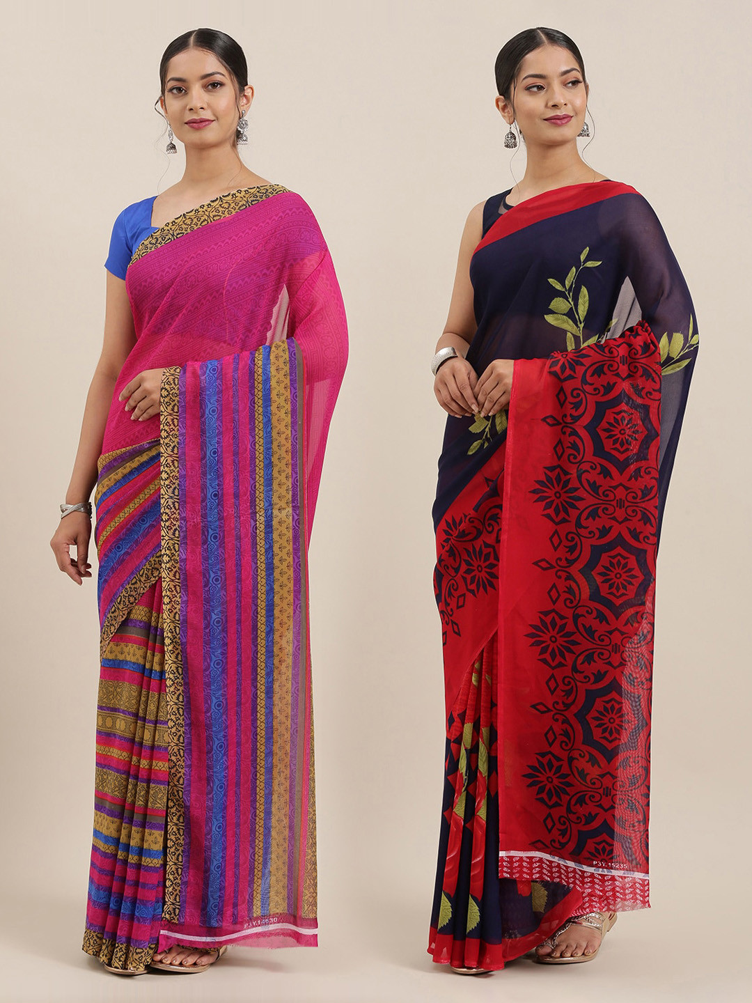 

ANAND SAREES Women Pack of 2 Printed Sarees, Pink