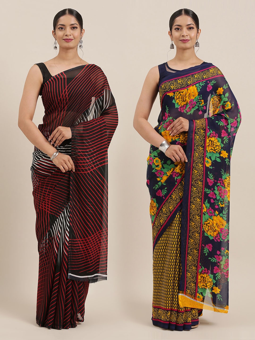 

ANAND SAREES Pack of 2 Printed Sarees, Black