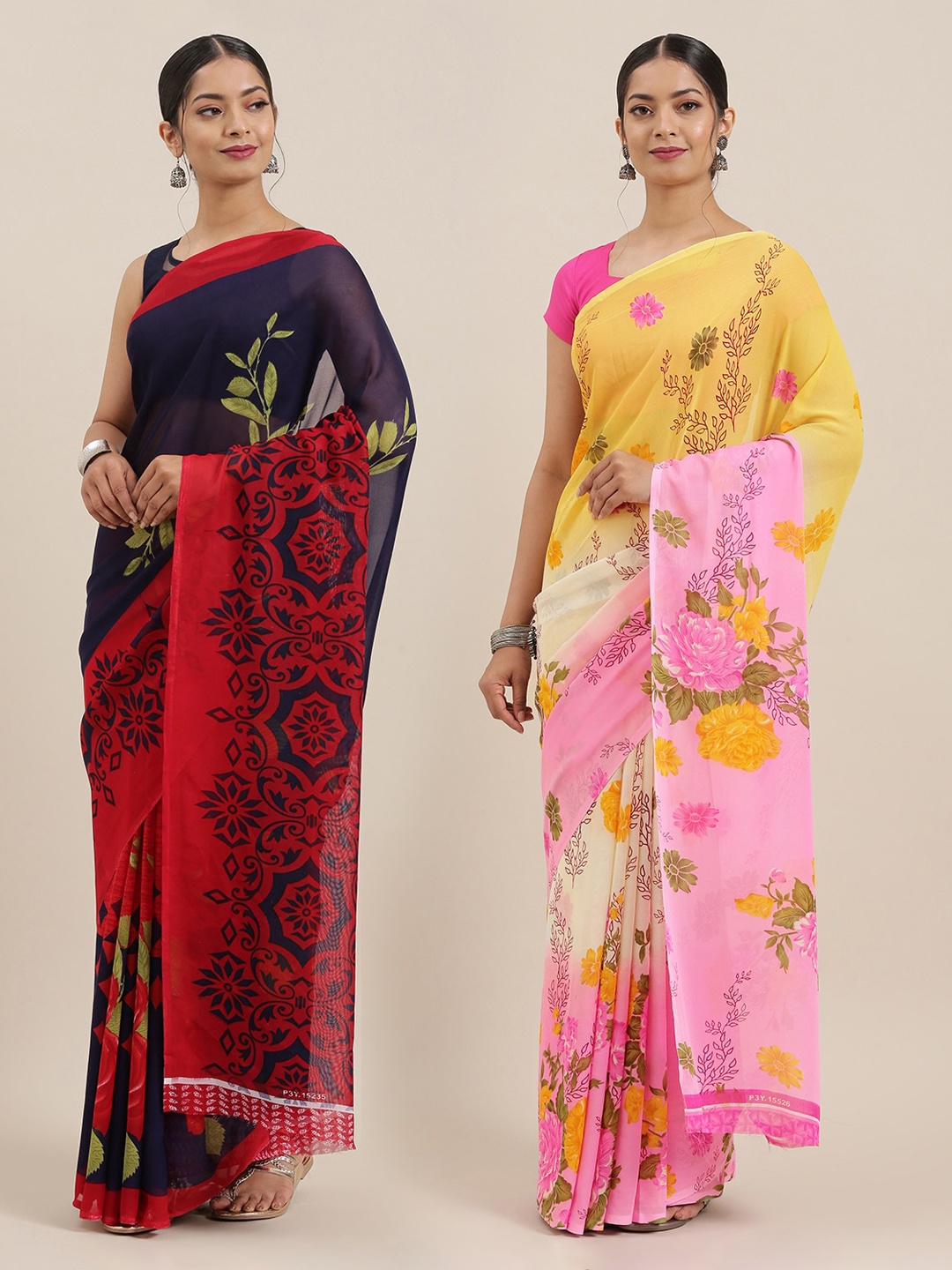 

ANAND SAREES Pack of 2 Printed Sarees, Navy blue