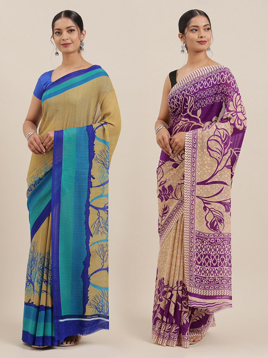 

KALINI Pack of 2 Printed Sarees, Multi