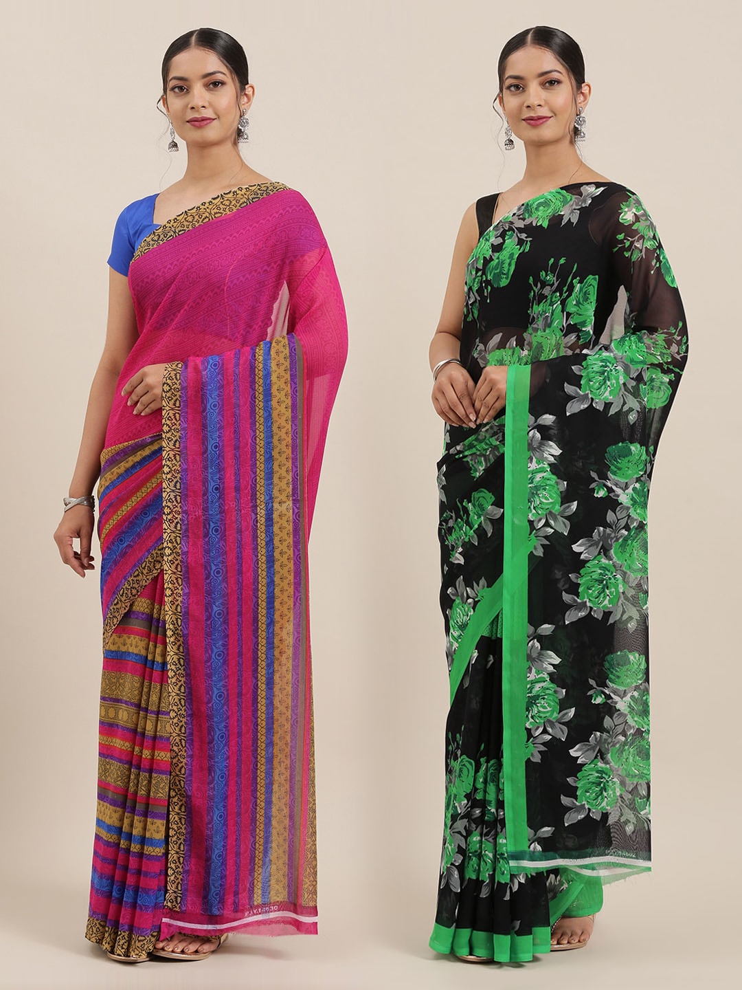 

ANAND SAREES Pack of 2 Printed Sarees, Pink