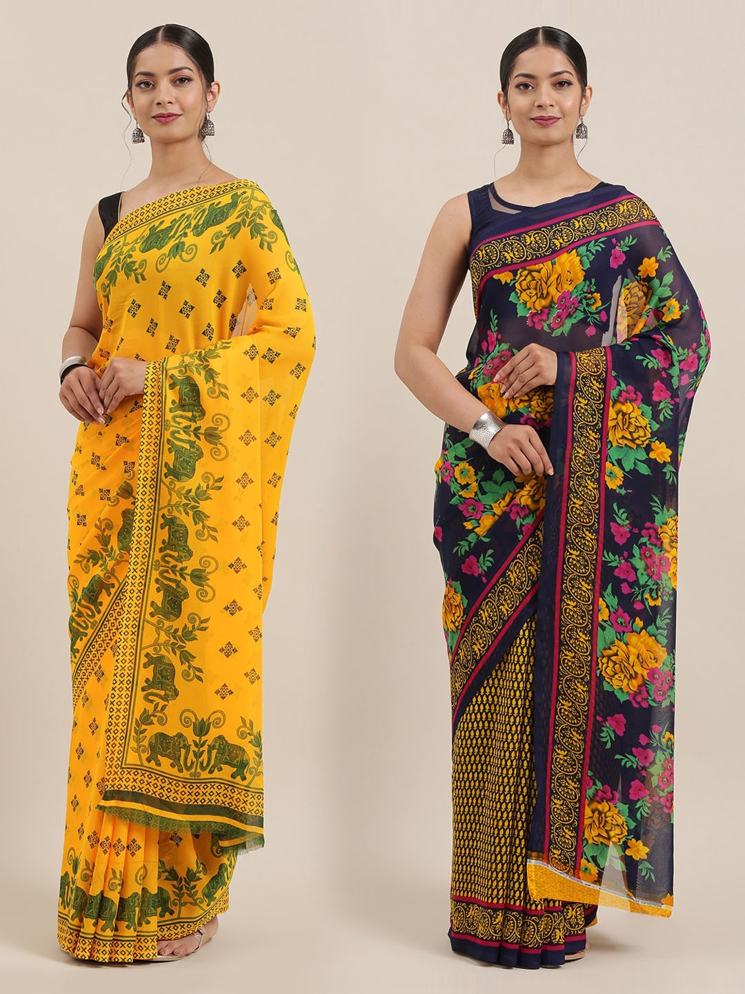 

ANAND SAREES Pack of 2 Printed Sarees, Yellow