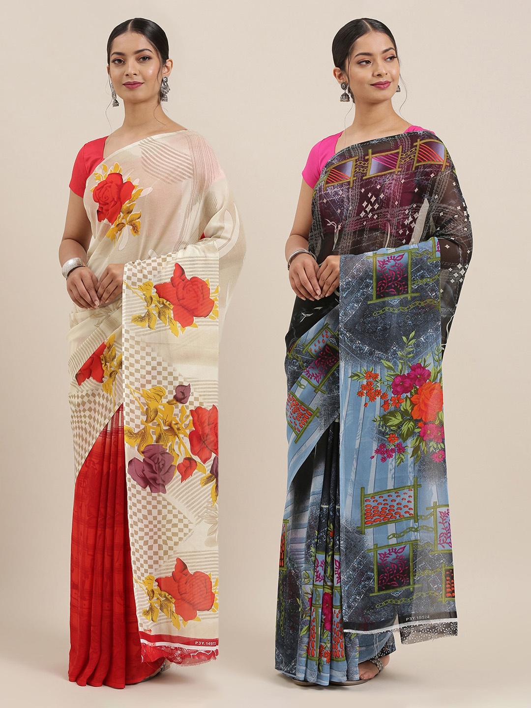 

ANAND SAREES Pack of 2 Printed Sarees, Multi