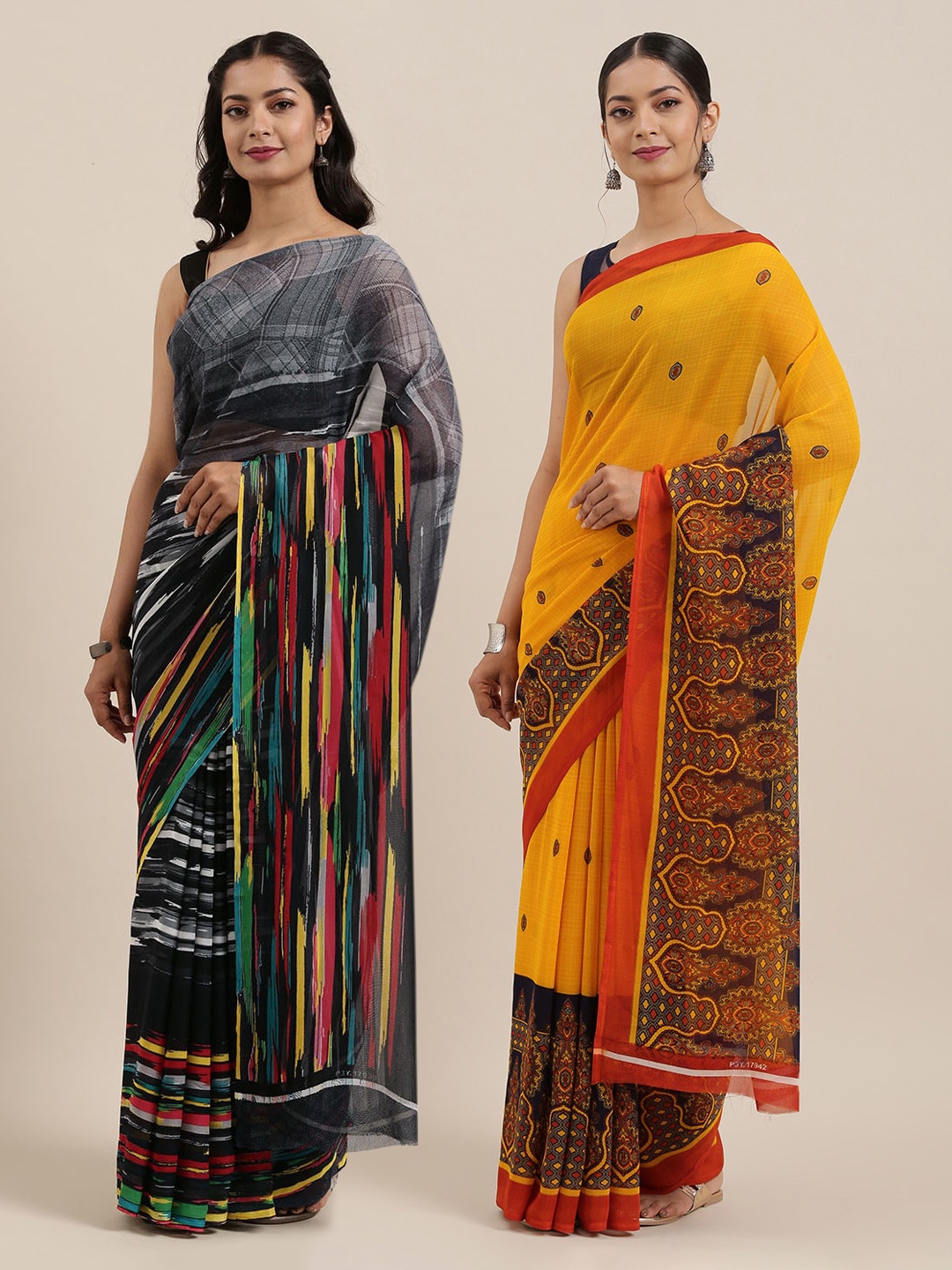 

KALINI Pack of 2 Printed Sarees, Multi