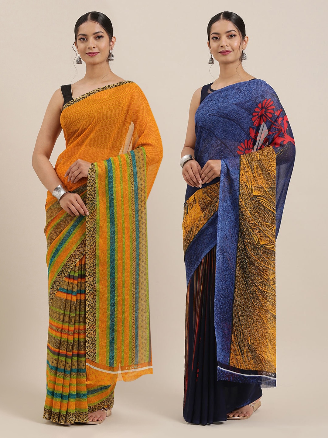 

ANAND SAREES Pack of 2 Printed Sarees, Blue