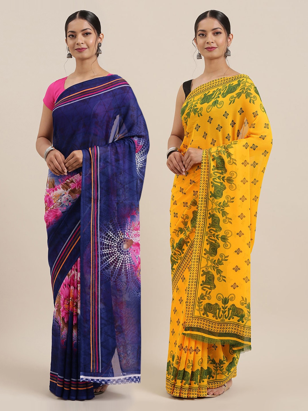 

ANAND SAREES Pack of 2 Printed Sarees, Multi