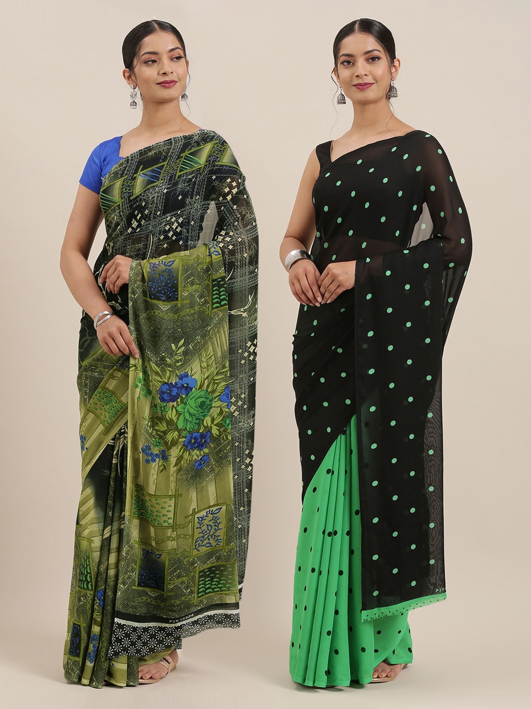 

KALINI Pack of 2 Printed Sarees, Black