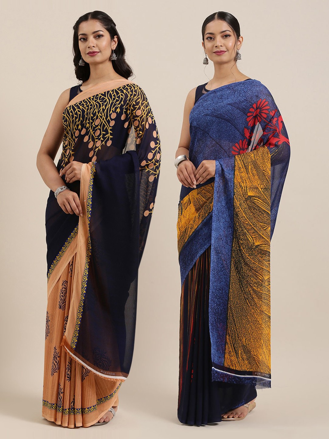 

ANAND SAREES Pack of 2 Blue Poly Georgette Printed Sarees