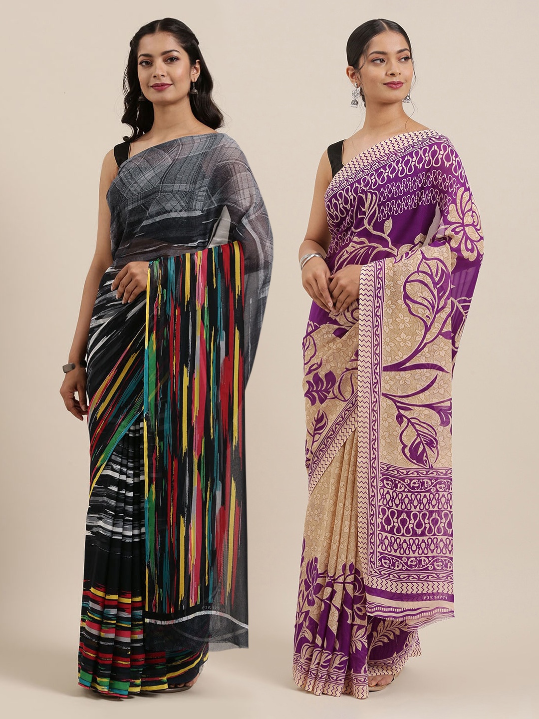 

KALINI Pack of 2 Poly Georgette Sarees, Purple