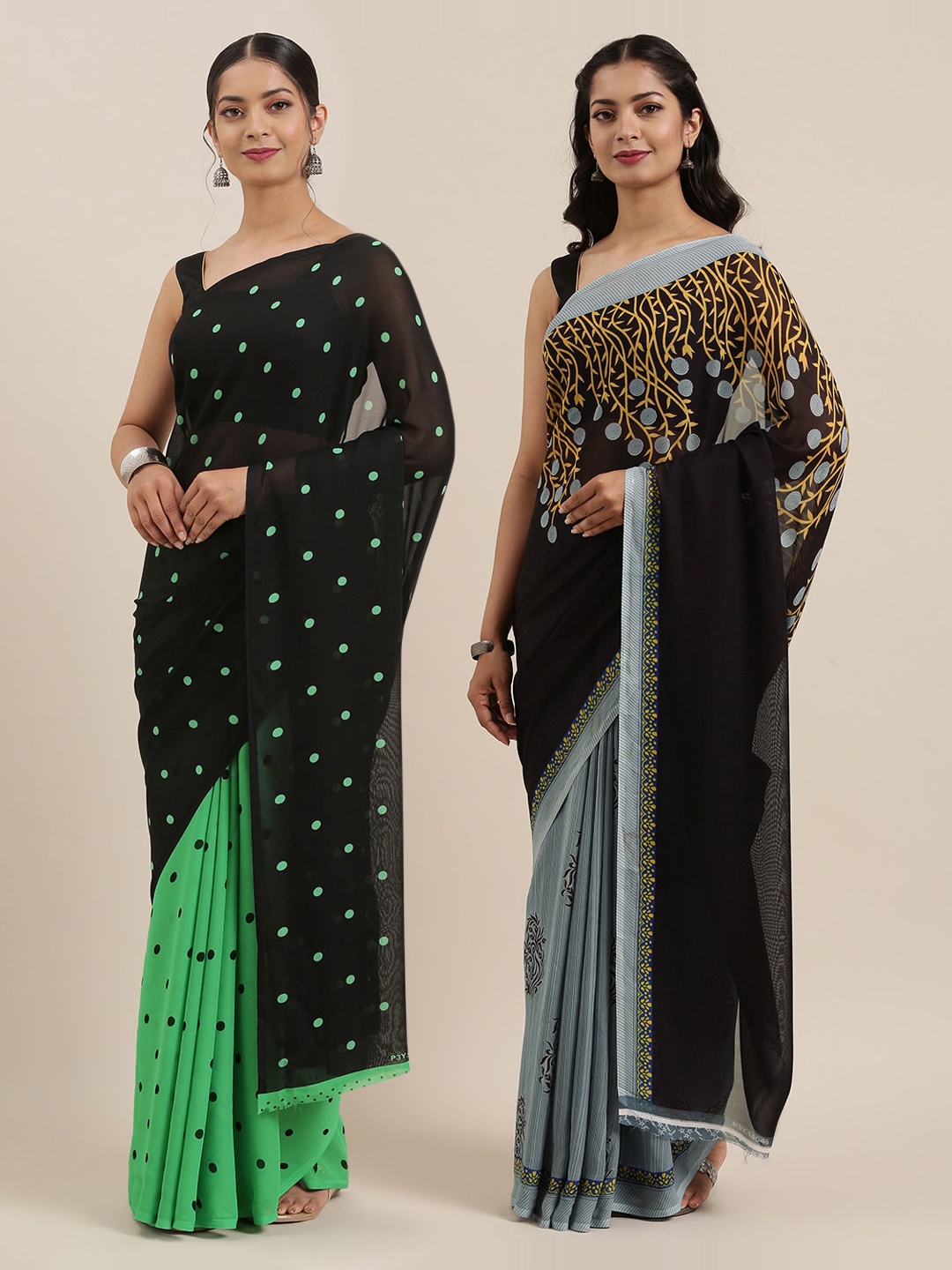 

ANAND SAREES Pack of 2 Black Printed Poly Georgette Sarees