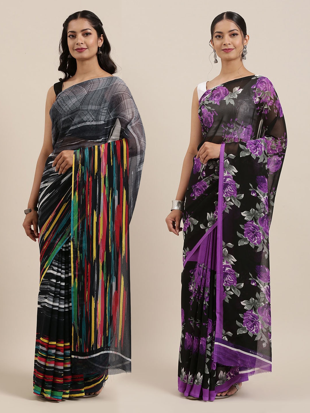 

ANAND SAREES Pack of 2 Poly Georgette Sarees, Grey