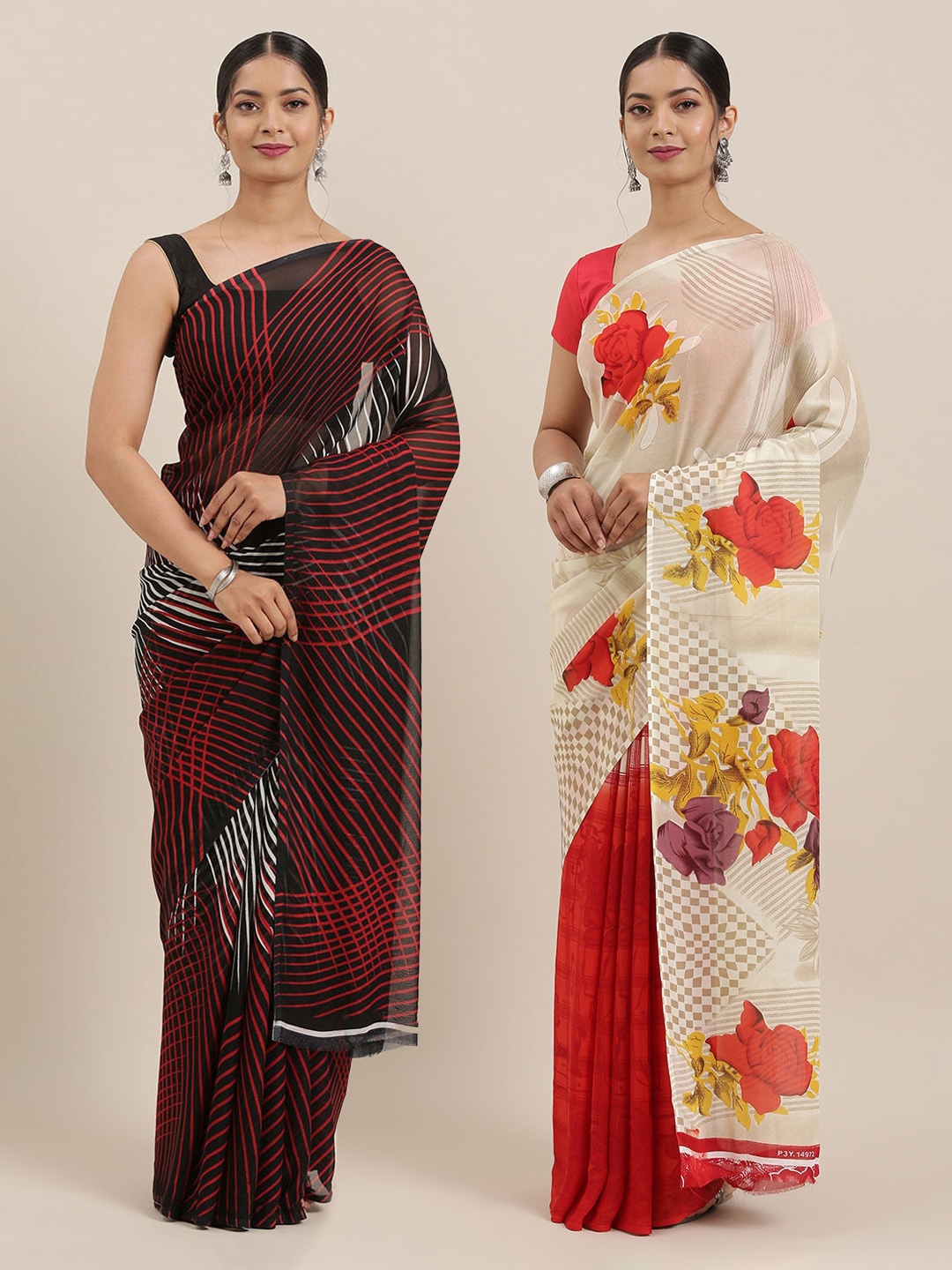 

ANAND SAREES Pack of 2 Poly Georgette Sarees, Black