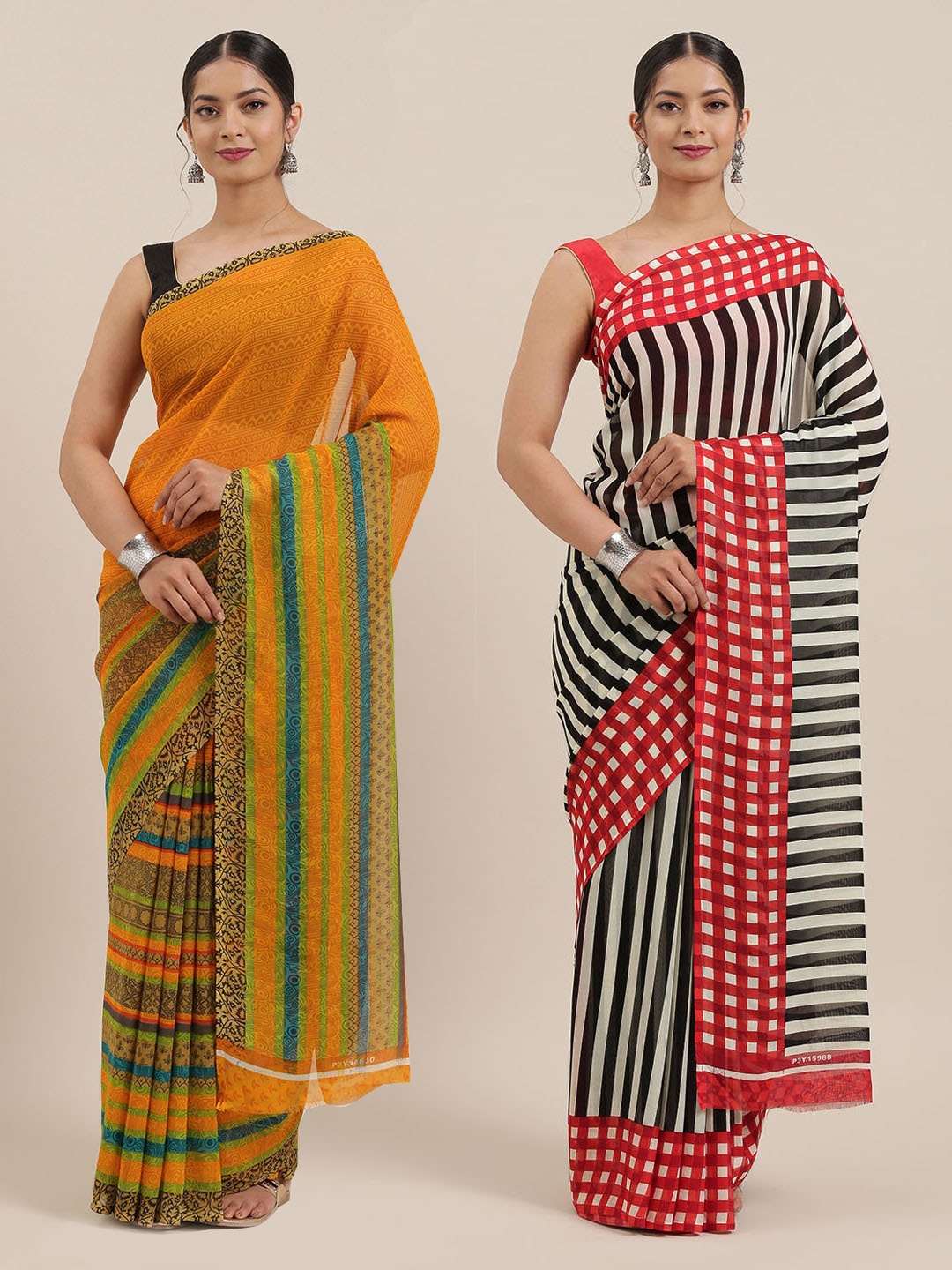 

KALINI Pack of 2 Sarees, White