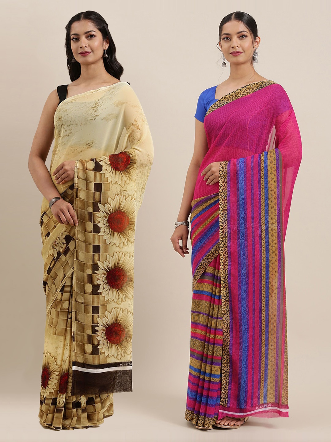 

ANAND SAREES Pack of 2 Poly Georgette Printed Sarees, Pink