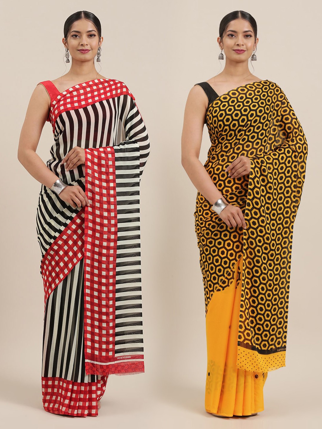 

KALINI Women Pack of 2 Printed Sarees, White