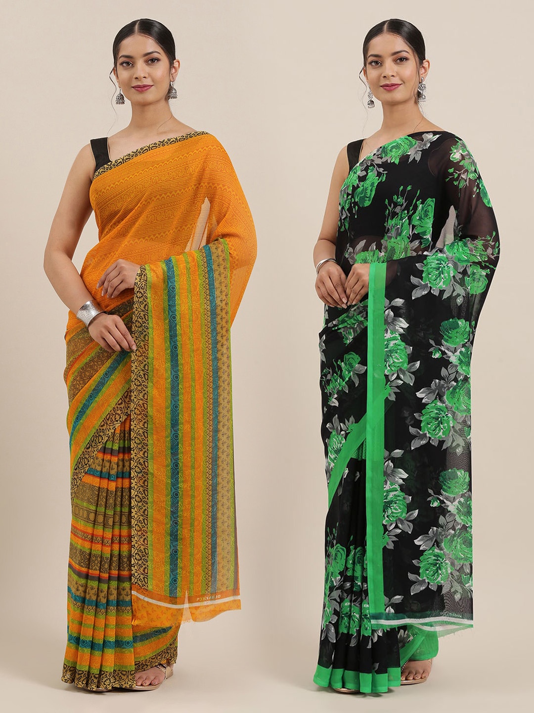 

ANAND SAREES Pack of 2 Printed Sarees, Green