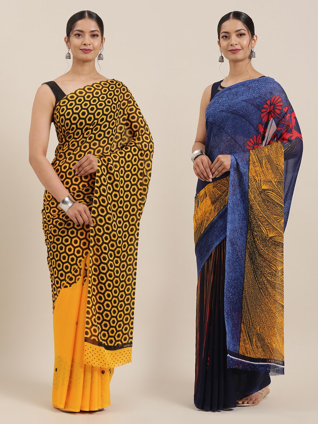 

KALINI Pack of 2 Printed Sarees, Yellow