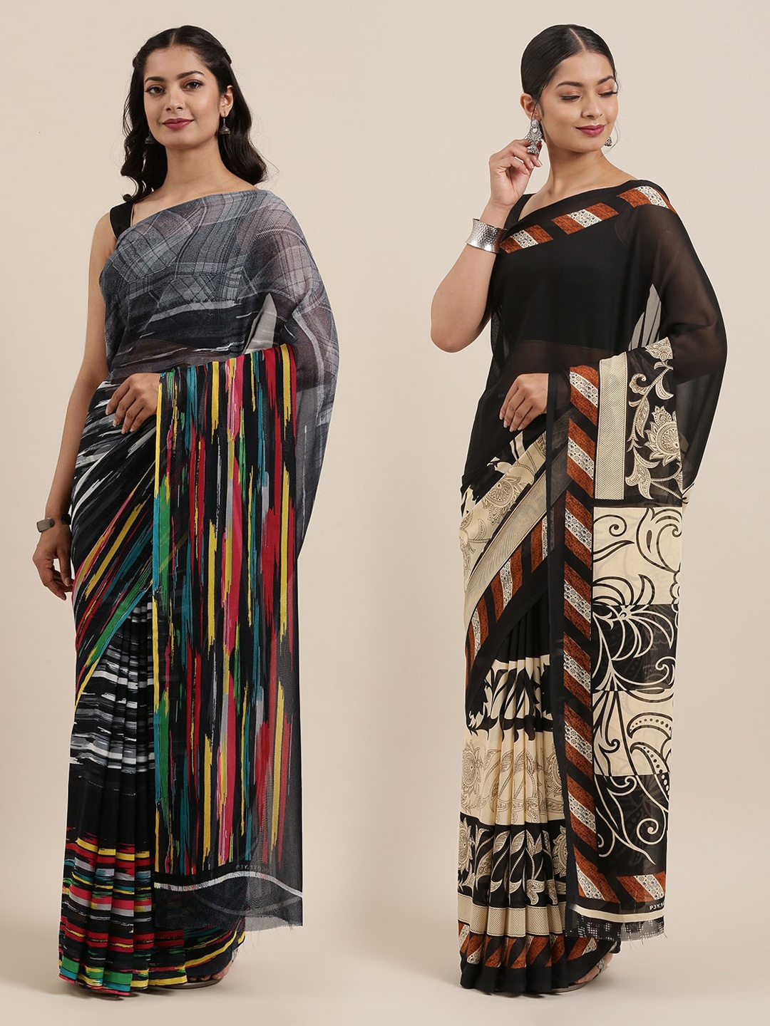 

ANAND SAREES Pack of 2 Black Poly Georgette Sarees