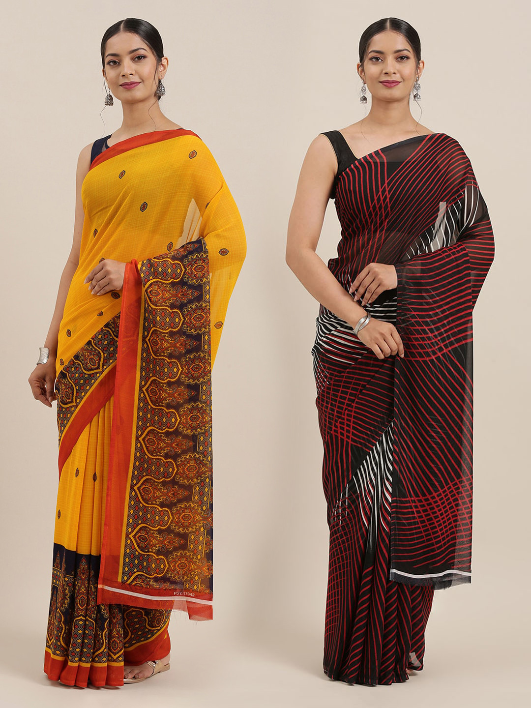 

KALINI Pack of 2 Poly Georgette Sarees, Black