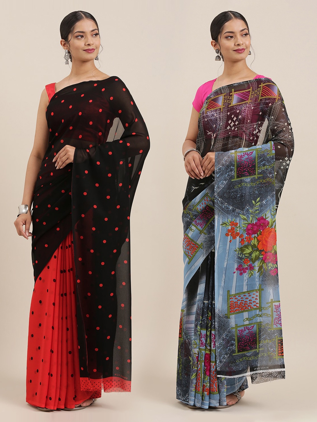 

ANAND SAREES Pack of 2 Black Printed Poly Georgette Sarees