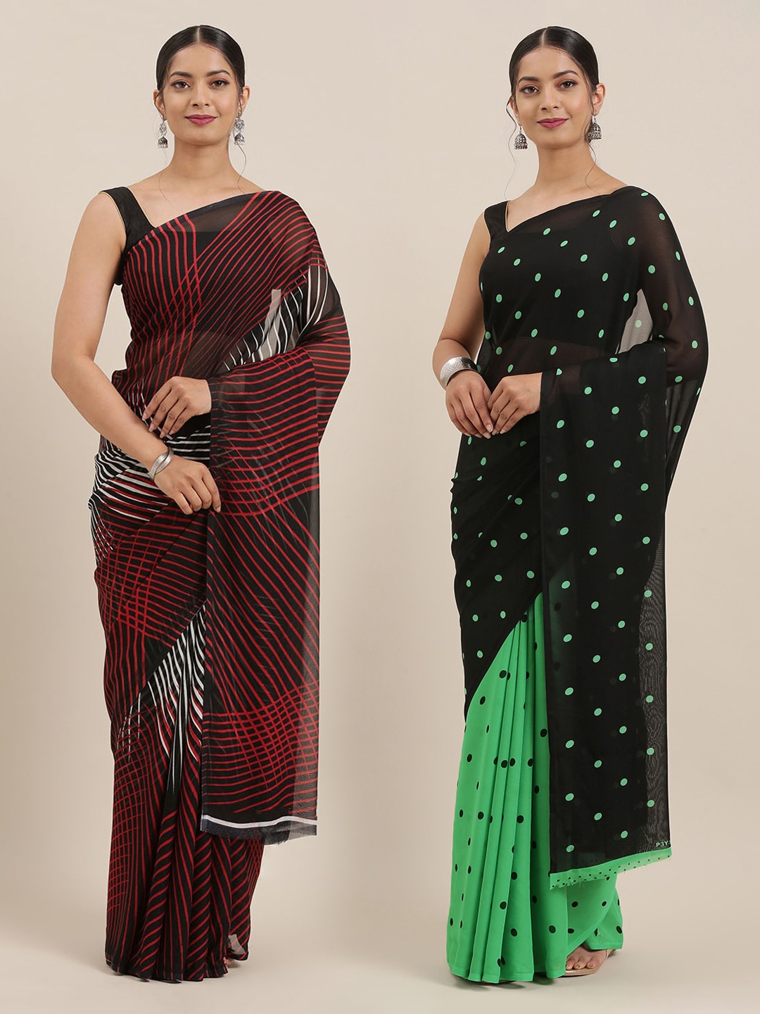 

ANAND SAREES Pack of 2 Poly Georgette Printed Sarees, Black