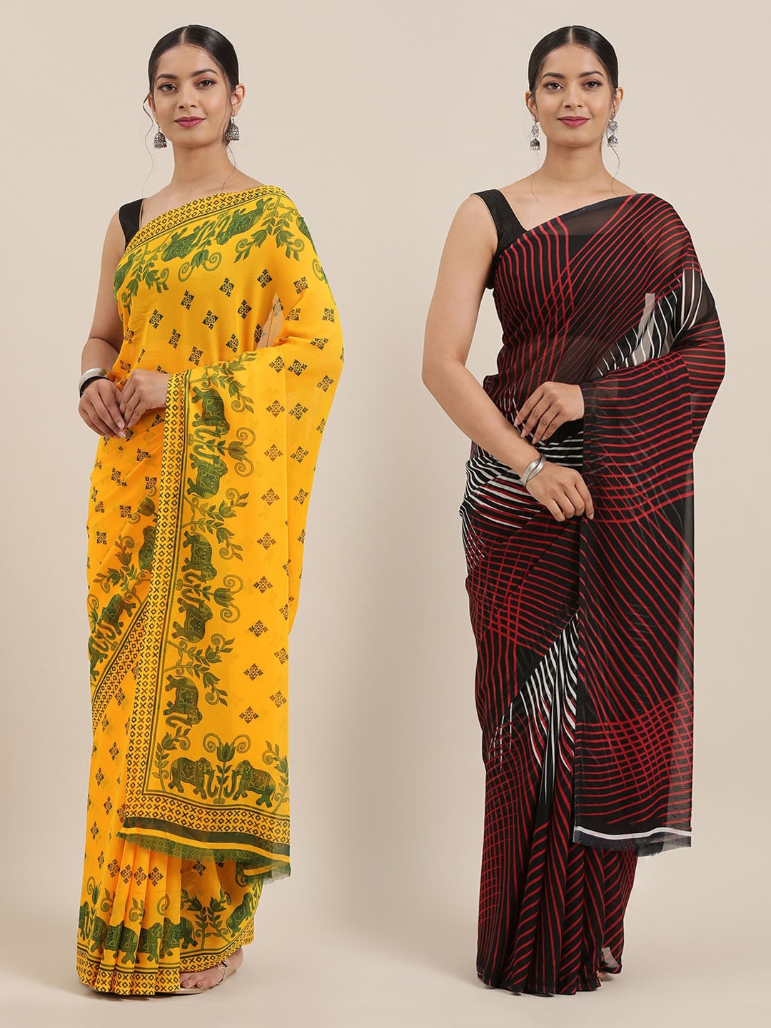 

ANAND SAREES Pack of 2 Poly Georgette Sarees, Black