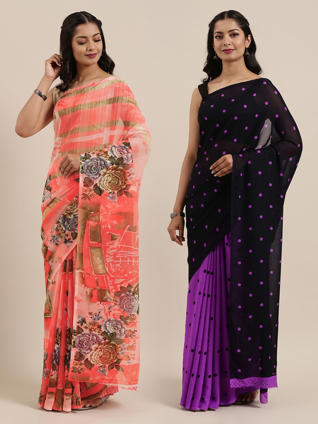 

ANAND SAREES Pack of 2 Printed Sarees, Black