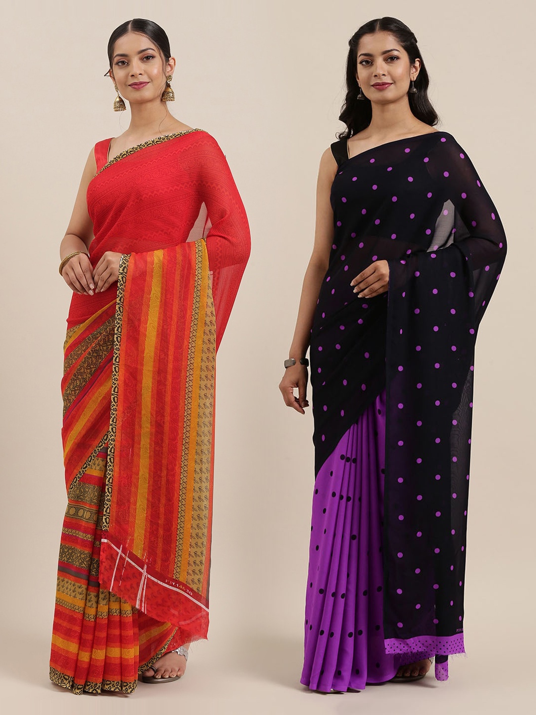 

ANAND SAREES Pack of 2 Printed Sarees, Red