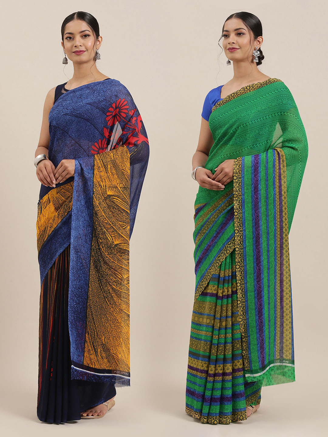 

ANAND SAREES Pack of 2 Printed Sarees, Blue