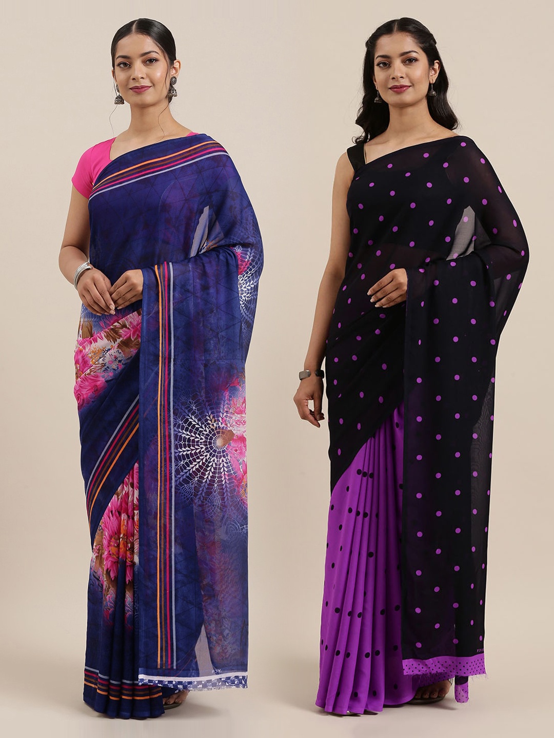 

ANAND SAREES Pack of 2 Printed Sarees, Black