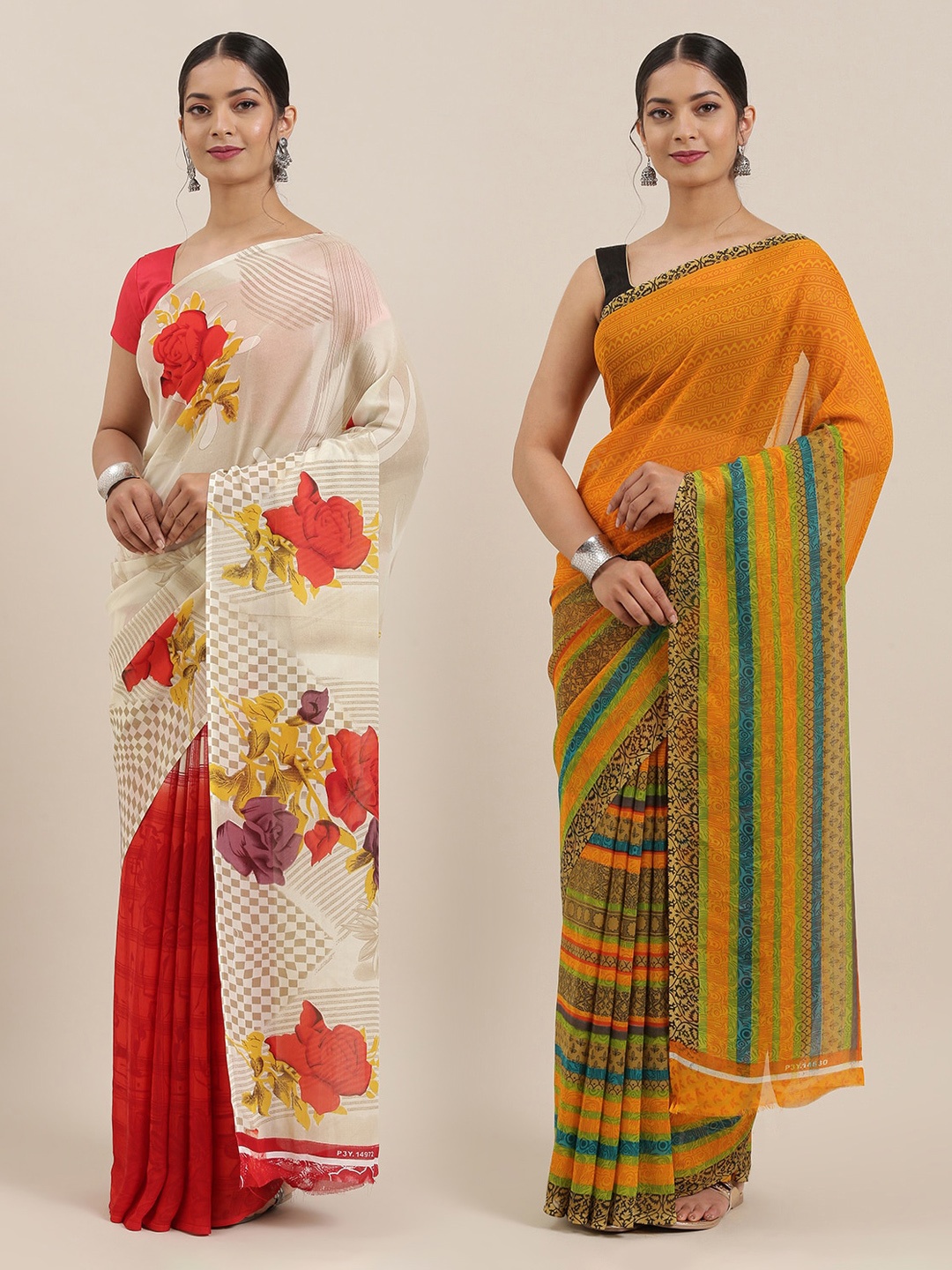 

ANAND SAREES Pack of 2 Printed Sarees, White