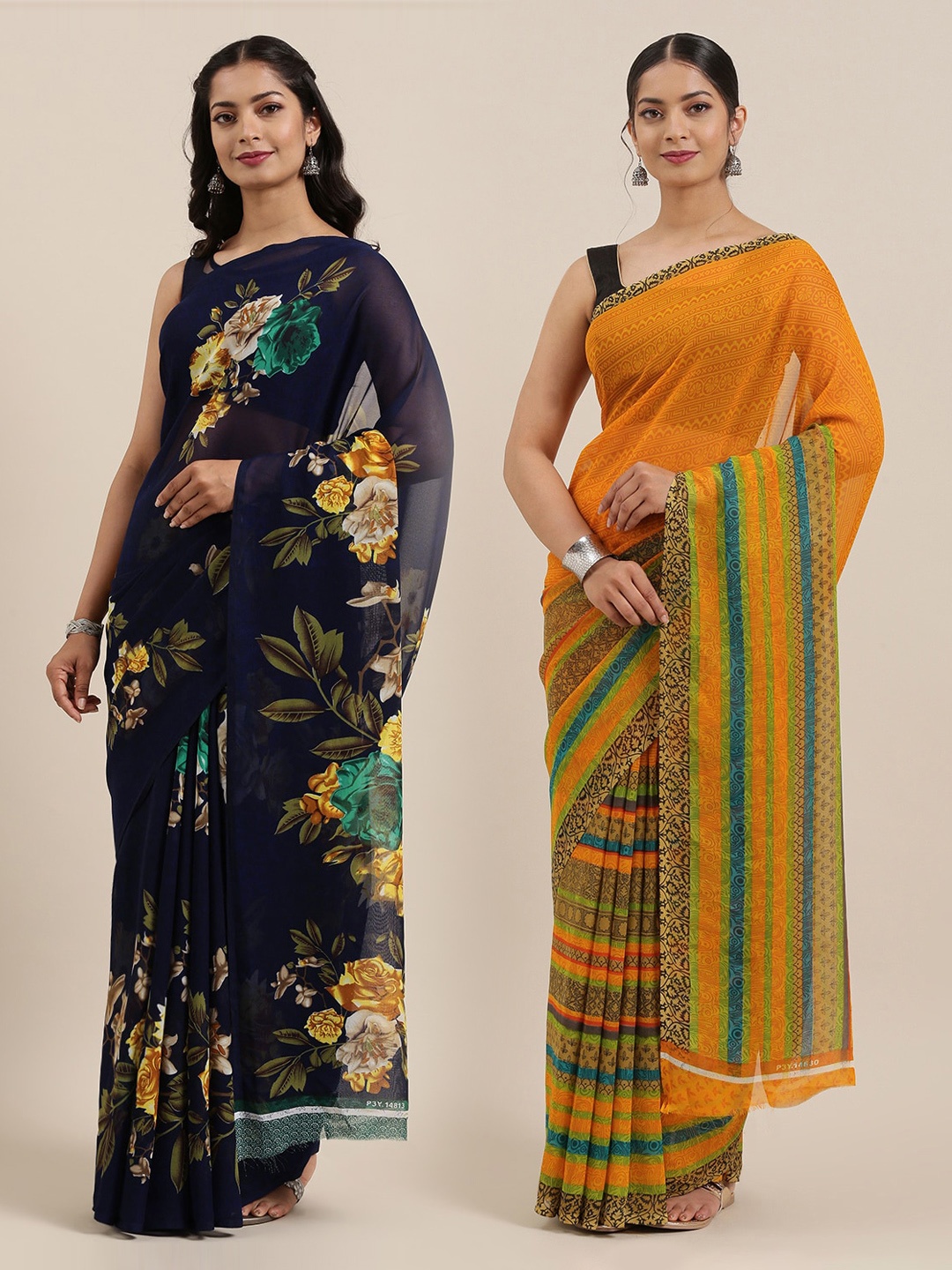 

ANAND SAREES Pack of 2 Printed Sarees, Navy blue