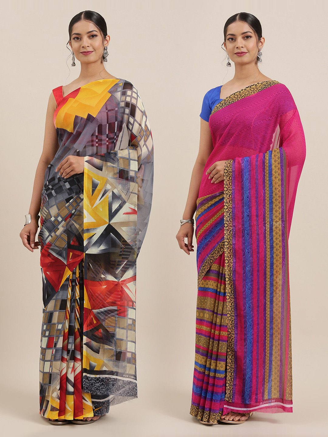 

KALINI Pack of 2 Printed Sarees, Pink
