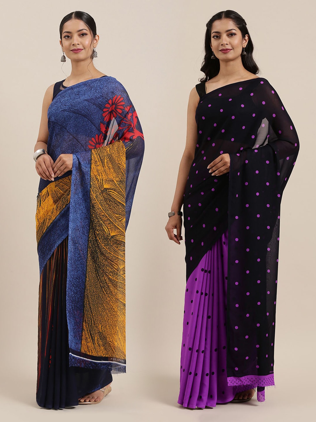 

ANAND SAREES Pack of 2 Printed Sarees, Black