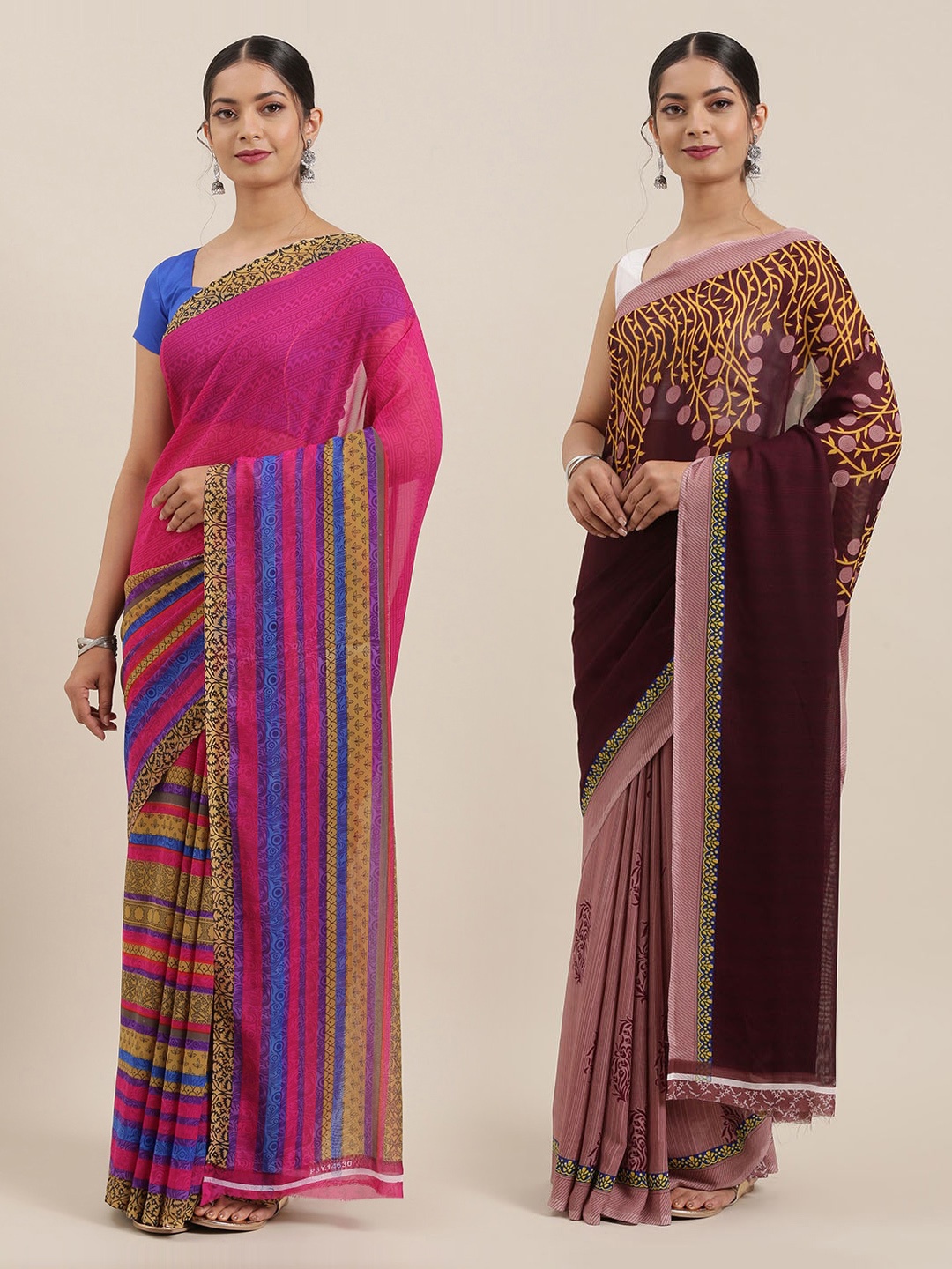 

ANAND SAREES Pack of 2 Printed Sarees, Purple