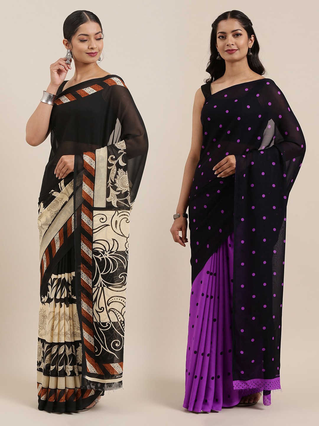 

ANAND SAREES Pack of 2 Black Printed Sarees