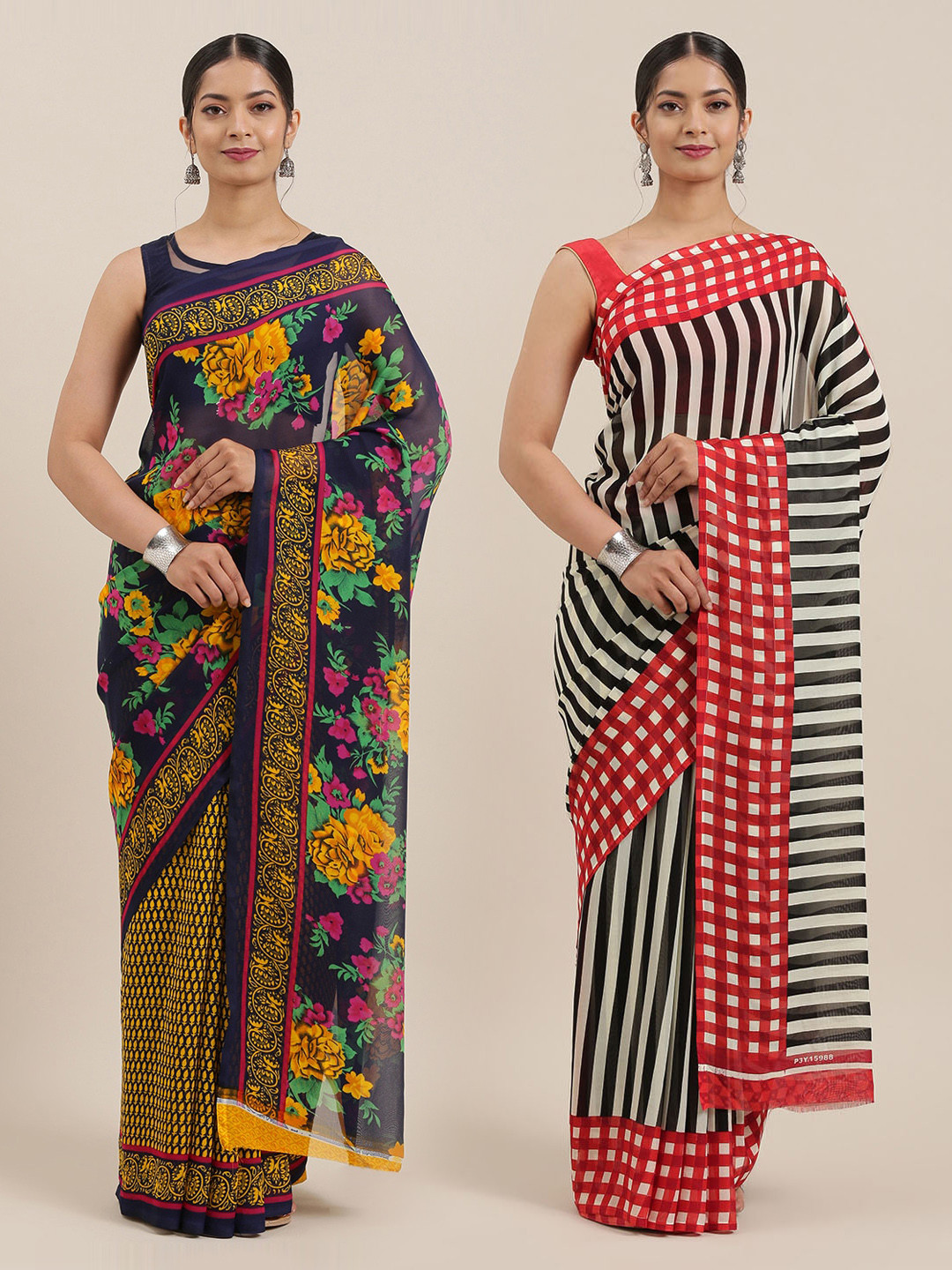 

KALINI Pack of 2 Sarees, White