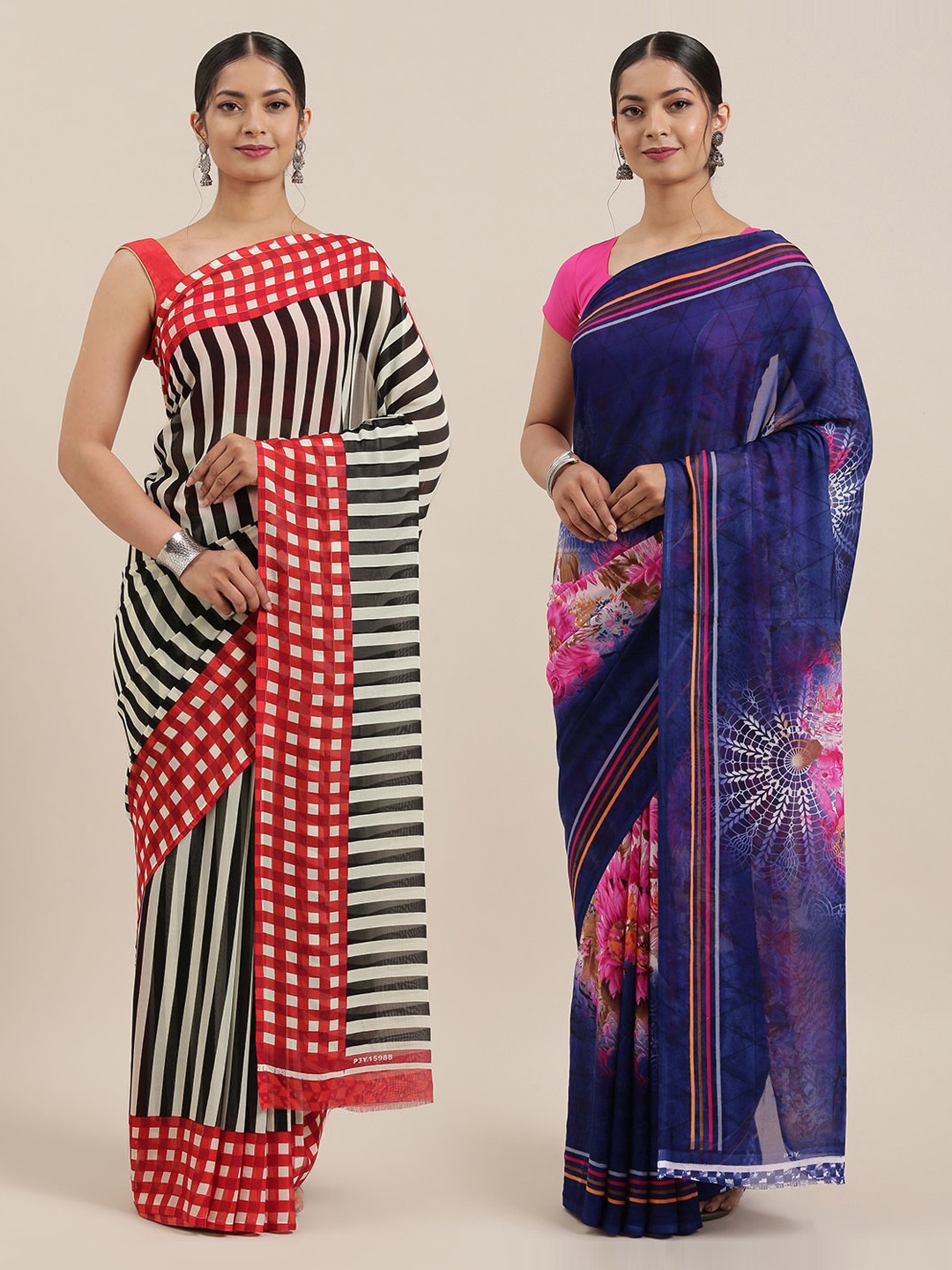 

KALINI Pack of 2 Sarees, Navy blue