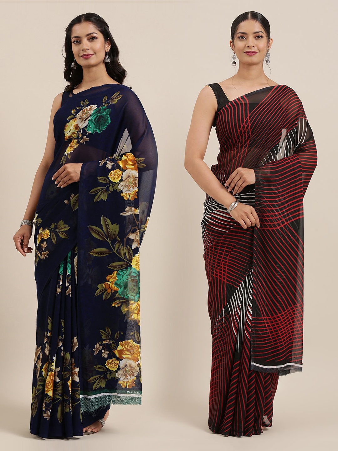 

ANAND SAREES Pack of 2 Sarees, Navy blue