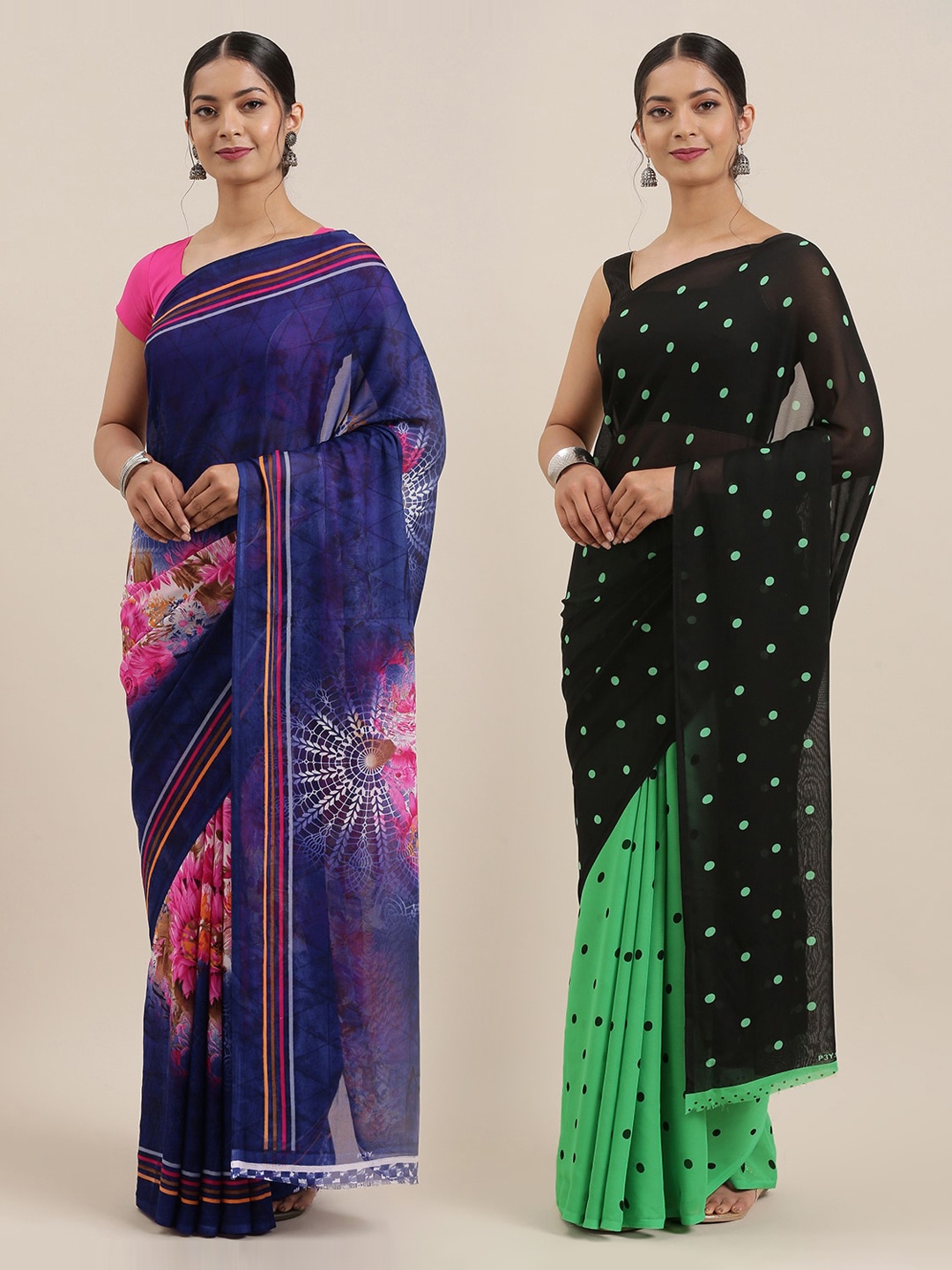 

ANAND SAREES Women Pack of 2 Printed Sarees, Black