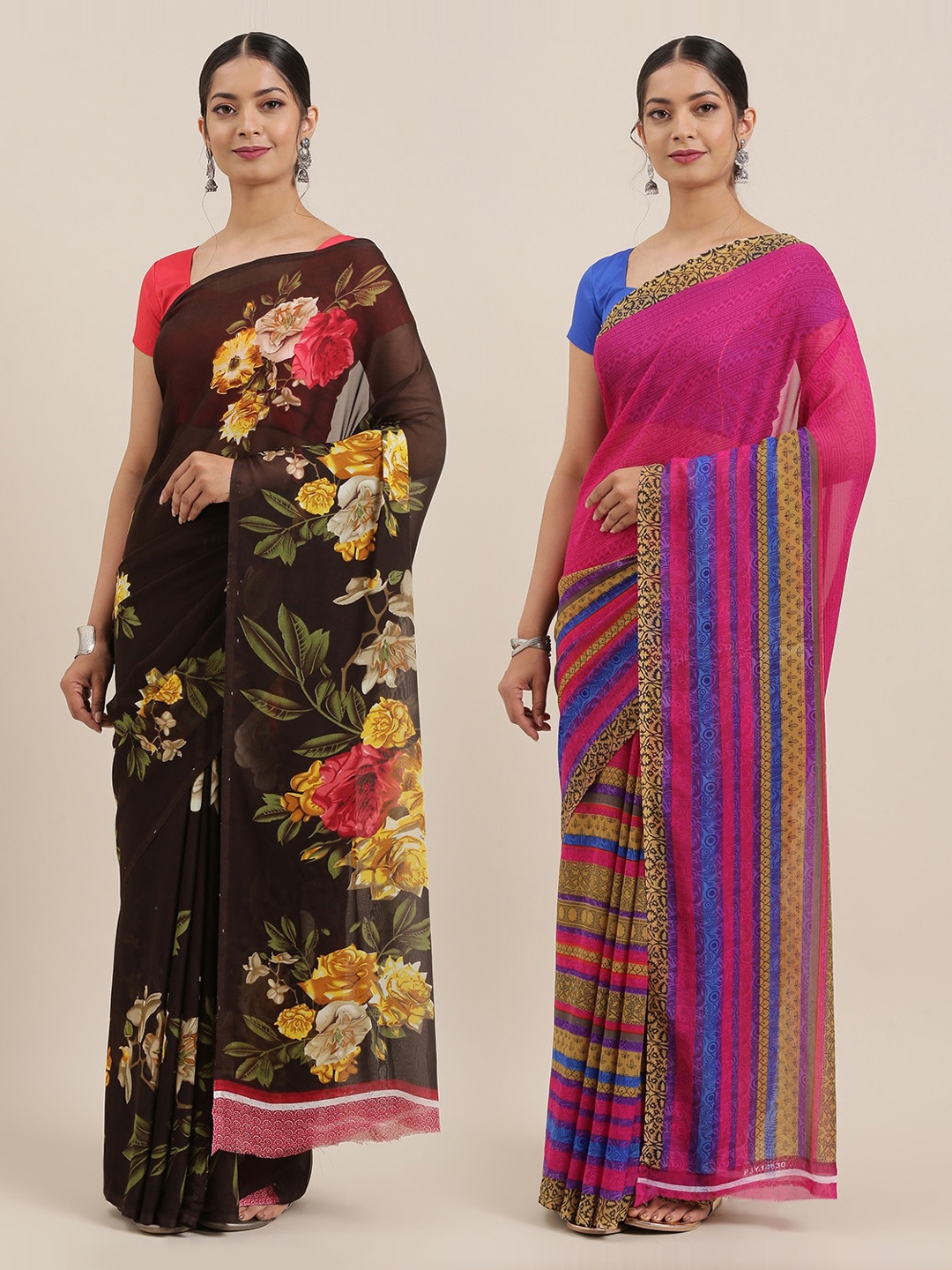 

ANAND SAREES Women Pack of 2 Printed Sarees, Pink