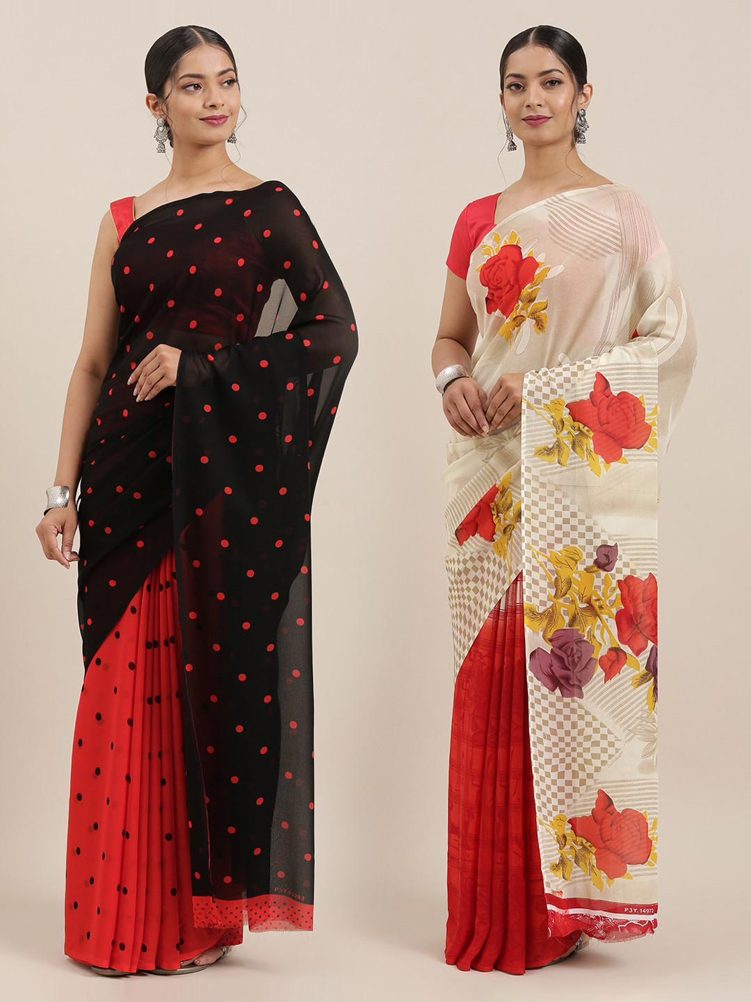 

ANAND SAREES Women Pack of 2 Printed Sarees, White